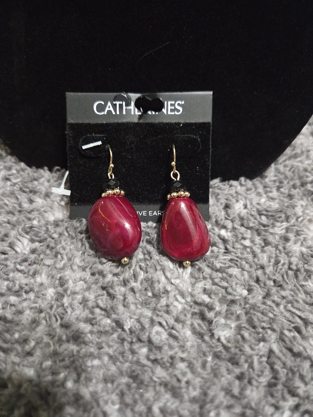 Catherines Deep Pink Teardrop Bead Dangle Earrings with Gold Accents